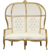 Royal Throne Loveseat - Ivory Vinyl/Gold Frame