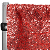 Red Sequin Backdrop Curtain w/ 4" Rod Pocket by Eastern Mills - 10ft Long x 4.5ft Wide