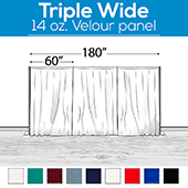 14 oz. (IFR) Production Performance Polyester Velour by Eastern Mills - Triple Wide (180") Sewn Drape Panel w/ 4" Rod Pockets - 20ft